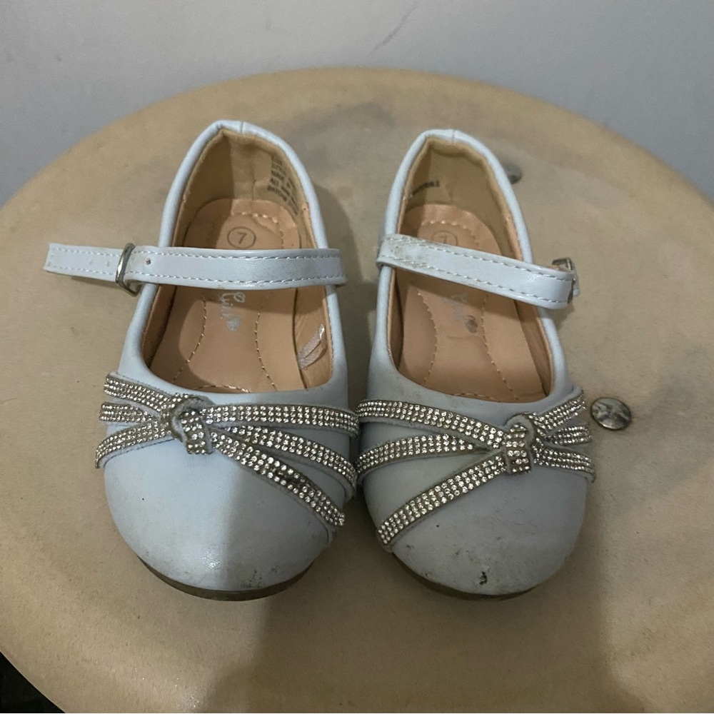 Girls White Rhinestone Mary Jane Shoes
